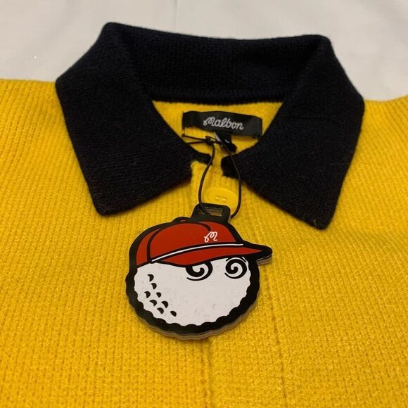 NWT Malbon Golf Sz L Mens Heritage Button Down Sweater Cardigan Marigold Navy - Picture 5 of 12